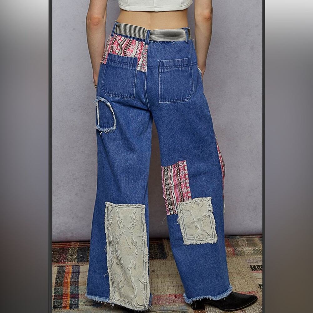 POL Denim Patchwork Wide-Leg Pants - Picture 2 of 5